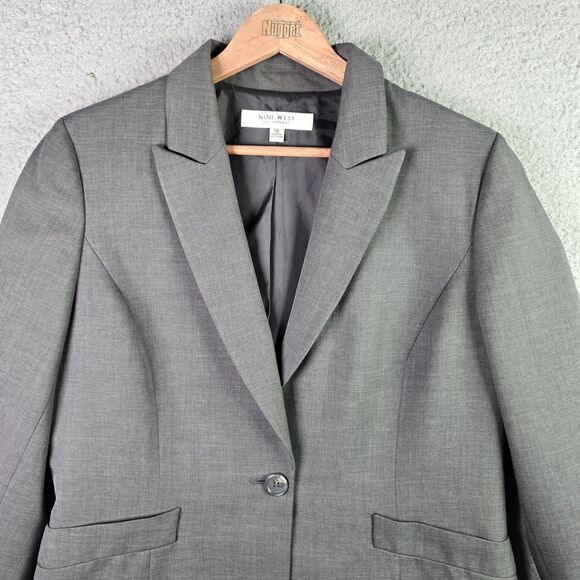 Nine West Gray Blazer Jacket 14 Double Vent Classic Career Wear Tailored Lined - Picture 5 of 16